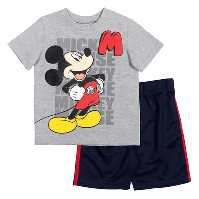 Disney Mickey Mouse Little Boys T-Shirt Athletic Mesh Shorts Set Grey