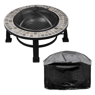 30" Deluxe Traditional Style Fire Pit/Fireplace/Outdoor Heater, Slate Top & Drawstring Cover - D