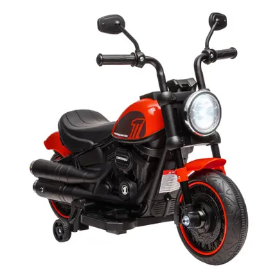 HOMCOM 6V Electric Motorbike with Training Wheels, One-Button Start - Red