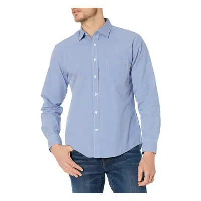 Men's Regular-Fit Long-Sleeve Casual Poplin Shirt, Blue, Gingham, Medium