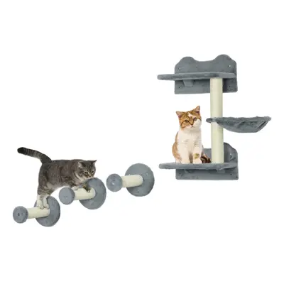 PawHut Piece Cat Shelf, Cat Wall Furniture w/ Hammock, Steps, Platforms