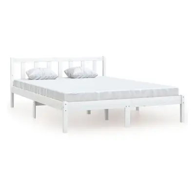 vidaXL Bed Frame Platform Bed White Solid Wood Pine 120x190 cm Small Double