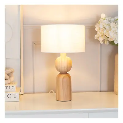 ValueLights Azalea Linen White Trim Shade Wooden Table Lamp & LED Bulb