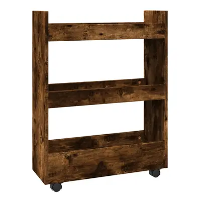 (smoked oak) vidaXL Narrow Storage Trolley Tier Bookcase Rolling Cart Engineered Wood