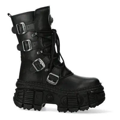 (45) NEW WALL373-S5 Unisex Metallic Black Leather Boots