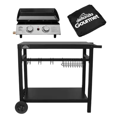 2 Burner Portable Gas Plancha, Cover & Trolley