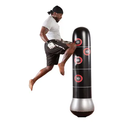 (Black White) 1.5m/59inch Punching Bag Inflatable Sandbag Free-Stand Tumbler Training Fitness Sa