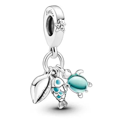 Pandora Fish Sea Turtle & Conch Triple Dangle Charm Bracelet Charm Mo