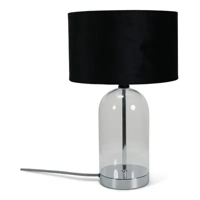 Glass and Silver Chrome Table Lamp with Black Velvet Shade Light