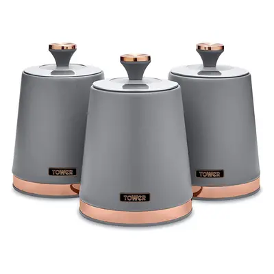 Tower T826131GRY Cavaletto Set of Storage Canisters, Grey/Rose Gold