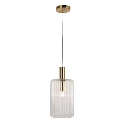 Fluted Glass Design Pendant Fitting Finished with Clear Glass and Bronze Effect Colour