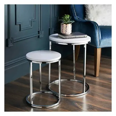 High Gloss Set of Coffee Nest Tables Side End Table with Chrome Legs