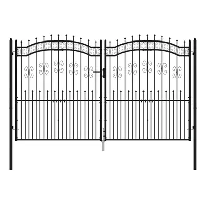 (305 x cm) vidaXL Fence Gate with Spear Top Black Powder-coated Steel Fence Multi Sizes