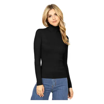 Ambiance Apparel Women's Ribbed Long Sleeve Turtleneck Top (L Black)