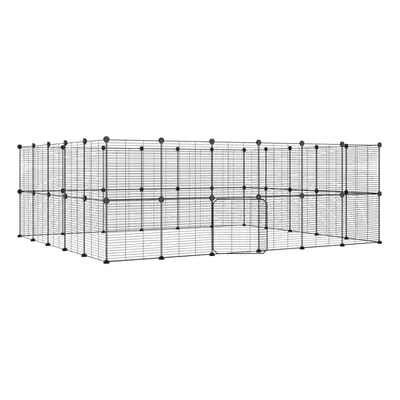 (44-panel with door, 1.5 cm) vidaXL Pet Cage Black Steel Rabbit Hutch Pet Cage 1.5 cm/4.3 cm Mul