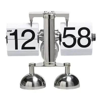 (White) Vintage European Mechanical Flip Clock - Stainless Steel Dual-Foot Desk Clock for Home D