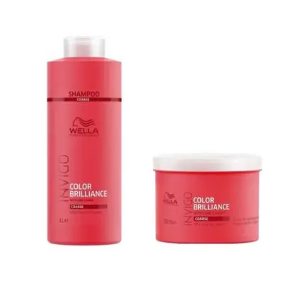 Wella INVIGO Color Brilliance Color Protection Coarse Shampoo 1000ml and Vibrant Color Mask 500m