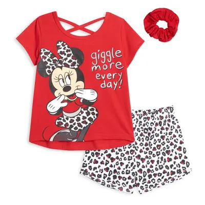 Disney Minnie Mouse Little Girls T-Shirt French Terry Shorts and Scrun