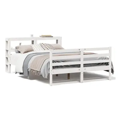 vidaXL Bed Frame with Headboard Bed Base White 120x200 cm Solid Wood Pine