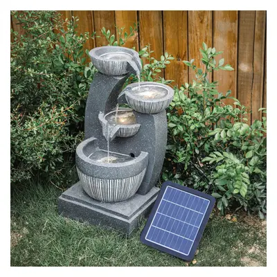 4 Bowls Solar Light Fountain Water Feature With LED Flowing Water Effect Outdoor