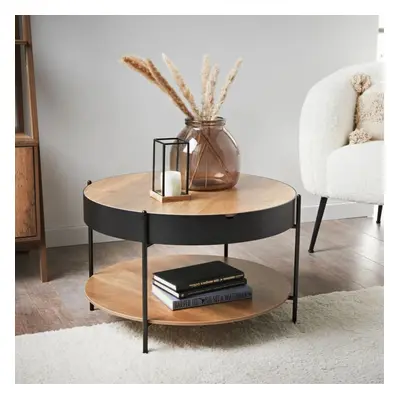 Rustic Oak Finish Tromso Side Table With Under Shelf Storage