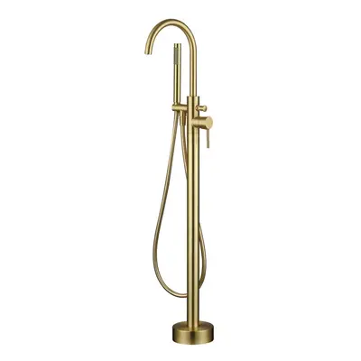 Nes Home Modern Brushed Brass Freestanding Bath Shower Mixer Tap with Handheld Kit