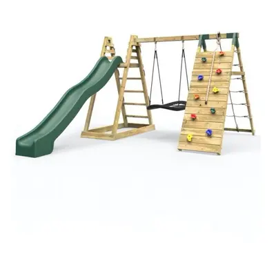 (Cloudcap) Rebo Wooden Pyramid Climbing Frame with Swings and 8.7ft Water Slide