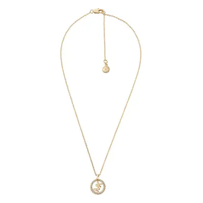 Michael Kors Brass and Pav? Crystal MK Logo Pendant Necklace for Women