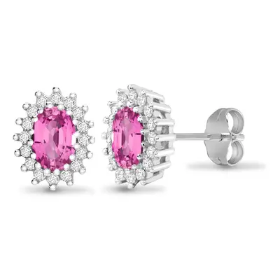 Jewelco London 9ct White Gold Cluster Set Round H I2 0.25ct Diamond and Oval Pink 1.25ct Sapphir