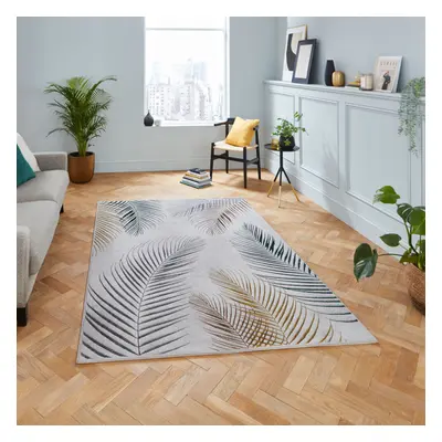 (Grey / Multi) Think Rugs Creation Fern Leaf High Density Pile Rug