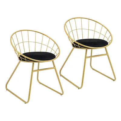 HOMCOM Metal Wire Dining Chairs Set of 2, Steel Frame Gold