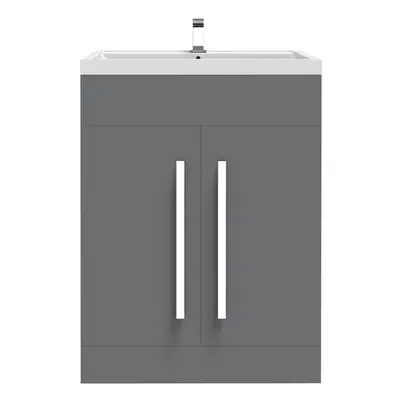 NRG 600mm Bathroom Furniture Storage Cabinet Freestanding Vanity Unit & Basin Gloss Grey