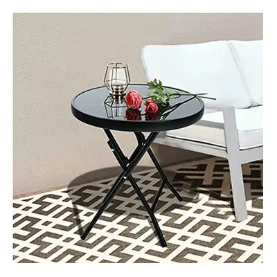 Black Round Folding Side Drinks Table Side Coffee Table Garden