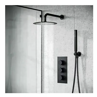 Nes Home Round Black Matte Thermostatic Concealed Shower, Head and Hand Held Set