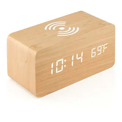 (Wood) LED Digital Alarm Clock Creative Multi-functional Wireless Charging Wooden Snooze Clock