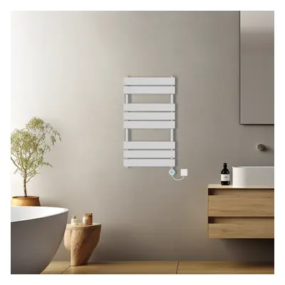 (Chrome, 800x450mm) Pre-filled Electric Heated Towel Rail Radiator Flat Panel Thermostatic