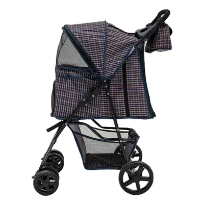 (Blue Tartan & Caddy Bag) Pet Strollers with Rain Cover & Caddies