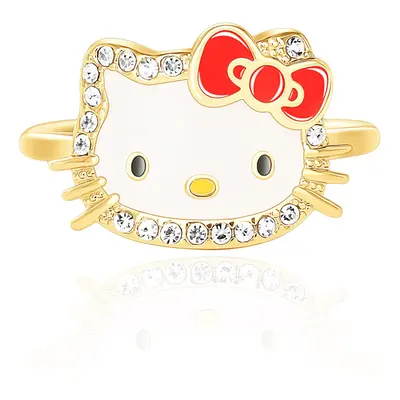 Hello Kitty Sanrio Womens Enamel and Crystal Face Ring Size 18kt Ye