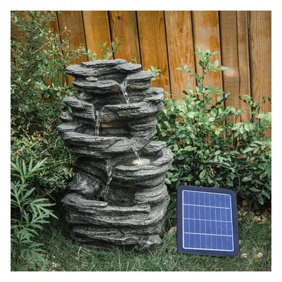 Outdoor Water Fountain Feature LED Lights Garden Stone Statues Decor Solar Power