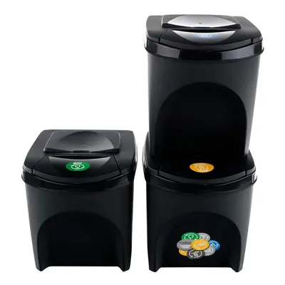 Prosperplast Set of recycling bins, total capacity litres, stackable, compartments in anthracite