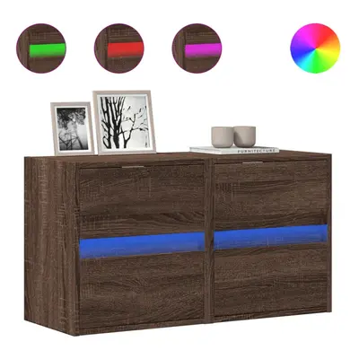 (brown oak, x x cm/ pcs) vidaXL TV Wall Cabinet with LED Lights TV Unit Wall Mounted Cabinet