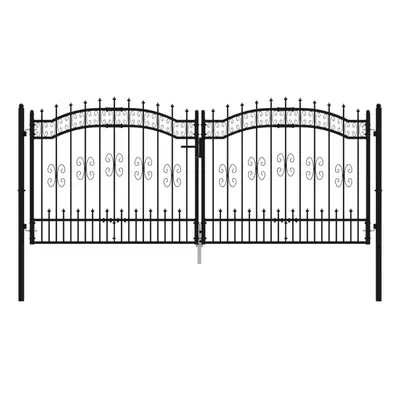 (305 x cm) vidaXL Fence Gate with Spear Top Black Powder-coated Steel Fence Multi Sizes