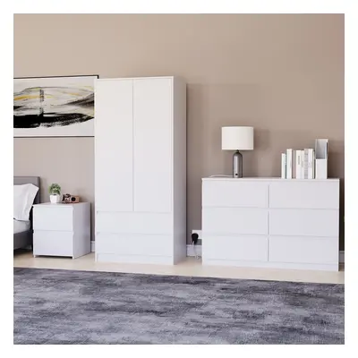 (White) Denver Piece Bedroom Set Wooden Chest Wardrobe