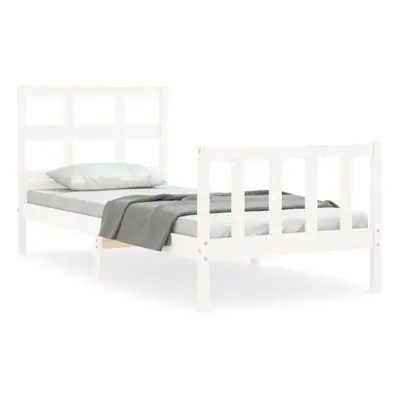 vidaXL Bed Frame Platform Bed with Headboard White Small Single Solid Wood