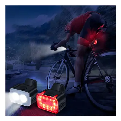 2PCS L6 300lumen 200M Bike Headlight + Taillight TYPE-C Rechargeable IPX6 Waterproof Aluminium A