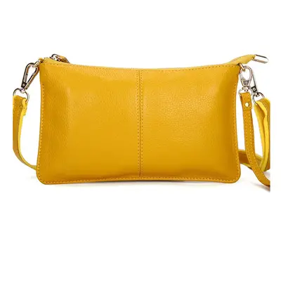 (Yellow) Women Genuine Leather Day Clutches Candy Color Bags Women's Fashion Crossbody Bags Smal