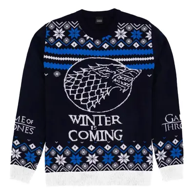 (S, Blue/White) Game Of Thrones Unisex Adult Stark Knitted Christmas Jumper