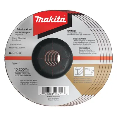 Makita A-95978-5 6"" x 1/4"" x 7/8"" INOX Grinding Wheel Grit 5/p