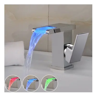 LED RGB Bathroom Sink Mixer Tap Waterfall Basin Temperature Sense