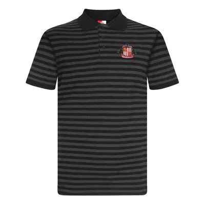 (Black/Grey, Large) Sunderland AFC Mens Polo Shirt Striped Marl Yarn Dye OFFICIAL Football Gift